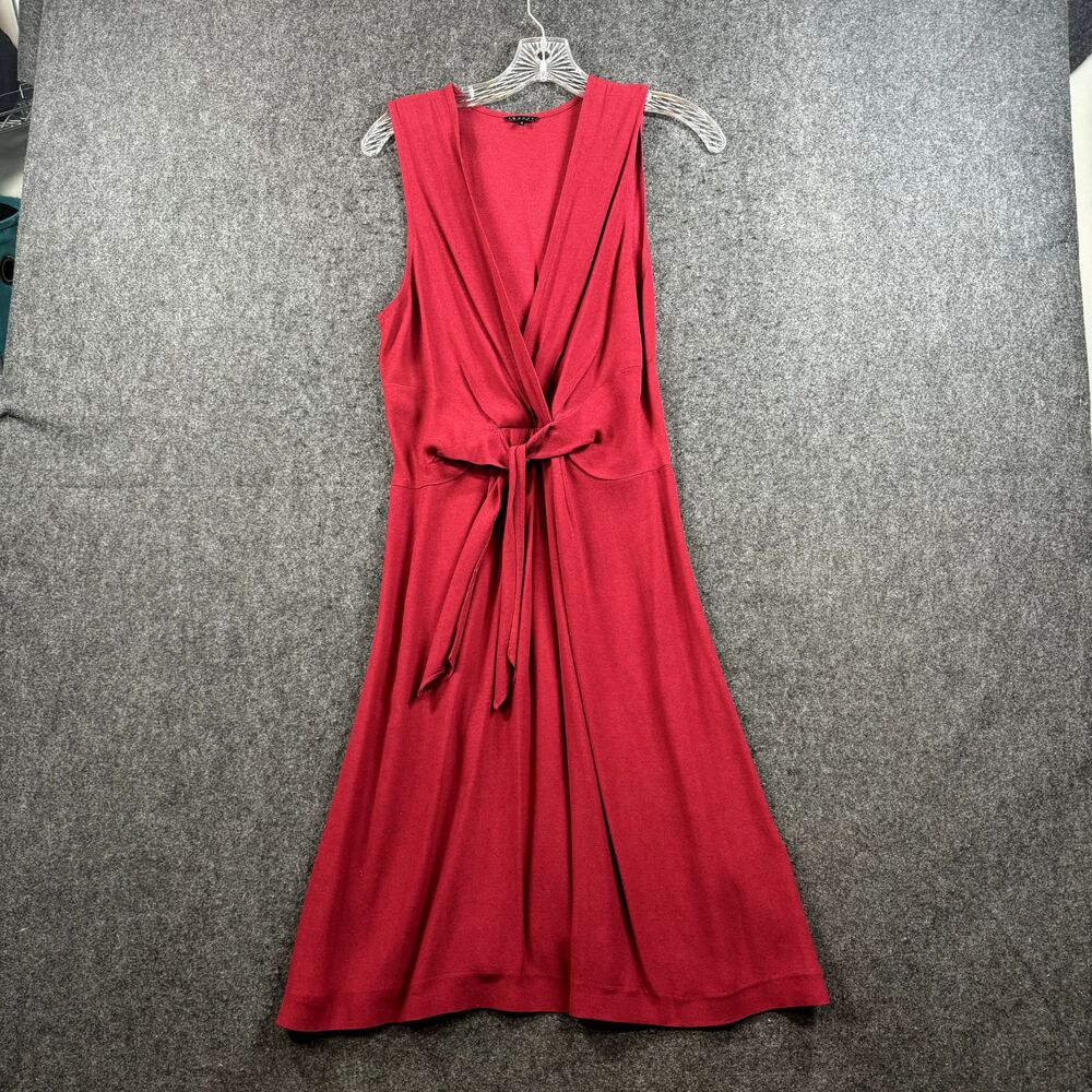 Theory Sleeveless Knot-Front Midi Dress in Berry Red